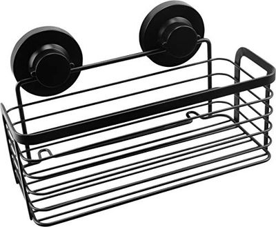 Cornat Douchemand 3-in-1 - Extra grote & hoge mand - Voor wandmontage - 3 verschillende bevestigingsopties met zuignap, kleefpad en boren - zwart/doucherek/doucheplank / T3402721
