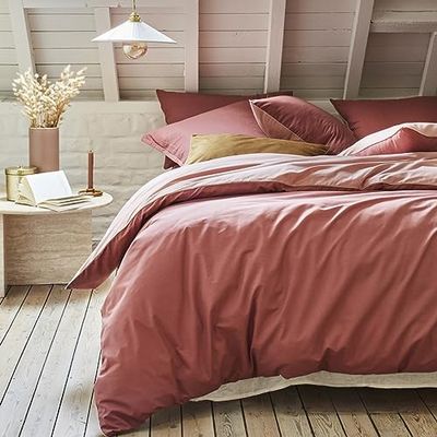 Essix Two-Tone Cotton Duvet Cover, Good Days, Pink Sparkling, 140 x 200 cm