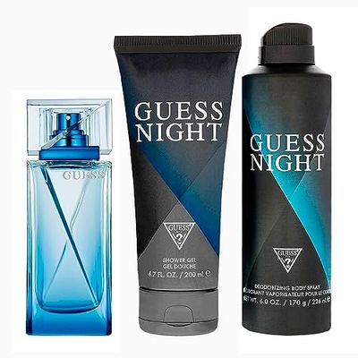 GUESS Night For Men 3 Pc Gift Set 3.4Oz Edt Spray, 6.0Oz Body Spray, 6.7Oz Shower Gel