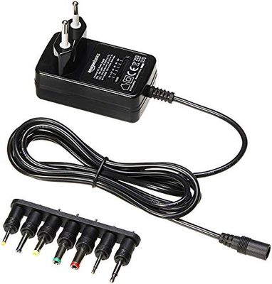 Amazon Basics Adaptador de fonte de alimentação CC, universal, com 7 conectores intercambiáveis, 3-12 V, polaridade reversível, extra grande, preto