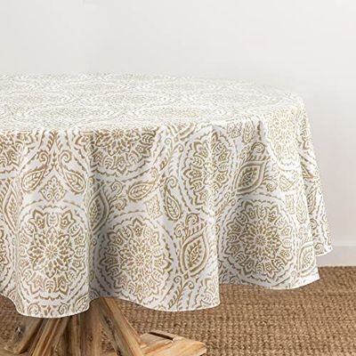 Elrene Home Fashions Savannah – Nappe Ovale en Vinyle résistante à l'eau et aux Taches pour intérieur/extérieur avec Revers en Flanelle, 152,4 x 213,4 cm, Taupe