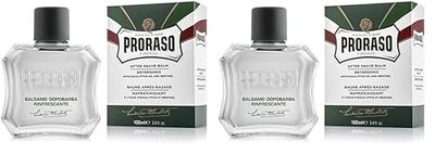 Proraso After Shave Bálsamo, 100 ml, bálsamo barba con aceite de eucalipto y mentol, tónico facial refrescante y tonificante sin alcohol, verde (Paquete de 2)