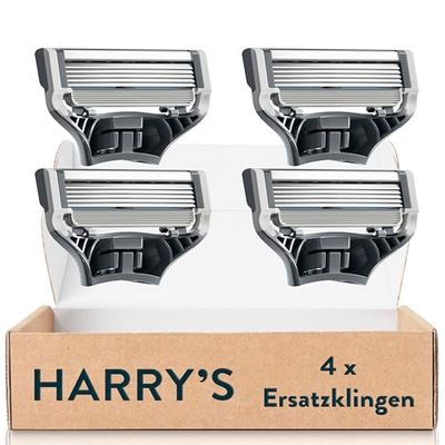 Harry's Lame per rasoio da uomo: 4 lame di ricambio con rifinitore di precisione, 5 lame anti-attrito, lame di ricambio, rasoi da uomo, lame per rasoio bagnato, lame da uomo