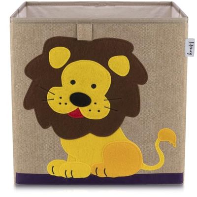Lifeney 833369 Boîte de rangement motif lion, Boîte à jouets avec motif lion compatible Kallax d'Ikea, Boîte de rangement chambre d'enfant, Panier de rangement pour enfants, 33 x 33 x 33 cm