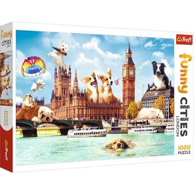 Trefl 10596 Dogs in London 1000 Teile, Funny Cities, Premium Quality, für Erwachsene und Kinder ab 12 Jahren Puzzle, Coloured