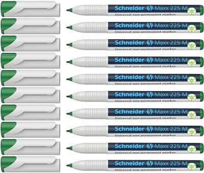 Schneider Maxx 225M universele marker (niet-permanent, vochtig afwasbaar, 1,0 mm) verpakking van 10 stuks groen