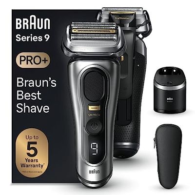 Braun Series 9 PRO +, Regolabarba Uomo, Rasoio Elettrico Barba, Rifinitore di precisione, Custodia Viaggio,Lame Flessibili, SmartCare, Impermeabile, Batteria Litio Ion, Idea Regalo, 9567cc Argento