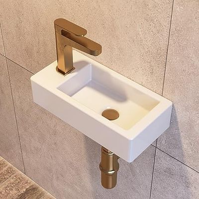 DeerValley DV-1V081L Lavabo a parete in ceramica, piccolo bagno bianco rettangolare in ceramica lavabo (mano sinistra)