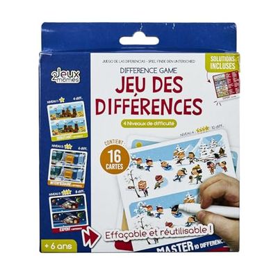 GAMES 2 MOMES, EA10062, X20 różnicowa gra edukacyjna dla dzieci, 20 zabawnych wyzwań, 16 kart, 4 poziomy trudności, idealna do rozwoju poznawczego, 148 x 152 cm, wielokolorowy