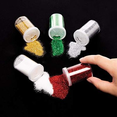Baker Ross AW922 kerstglitterstrooier, feestelijk knutselen, gesorteerd, 5 stuks