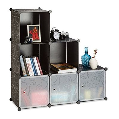 Relaxdays 10022008 Meuble en escalier noir cubes plastique système plug in assemblage modulable 6 casiers DIY, noir