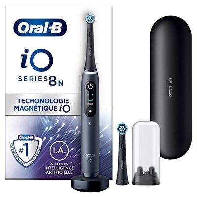 Oral-B iO 8 Oral-B iO 8N Cepillo de Dientes Eléctrico Negro, con 2 Cabezales y 1 Estuche de Viaje, Diseñado por Braun, Diseñado Por Braun