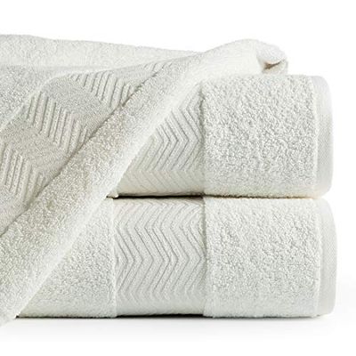 Eurofirany Cotton Bathroom Hand Towels with Zigzag Pattern Metal Stitching and Metal Border Set of 6 Oeko-Tex 50 x 90 cm