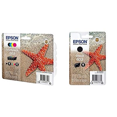 Epson 603 Serie Stella Marina, Cartuccia Originale Getto D'Inchiostro, Formato Standard, Multipack 4 Colori & - Confezione Singola Nero 603