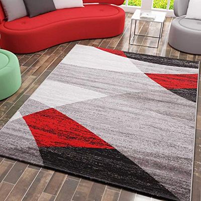 VIMODA Tapete moderno de design com desenho geométrico em cinzento, branco, preto e vermelho, material certificado ÖKO Tex, Maße: 80 x 150 cm