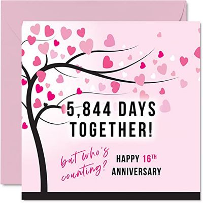 Zabawna kartka z okazji 16. rocznicy dla żony lub męża - 5844 dni razem - prezenty "I Love You", kartki z życzeniami z okazji 16. rocznicy ślubu dla partnera, 145 mm x 145 mm kartki z życzeniami na szesnastoletnią rocznicę