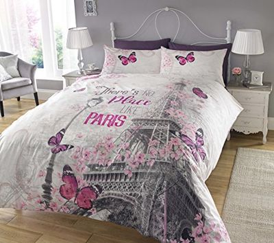 Sleepdown – Parure de lit avec Housse de Couette et taie d'oreiller à Impression numérique, thème Paris et Romance (lit King Size, Multicolore)