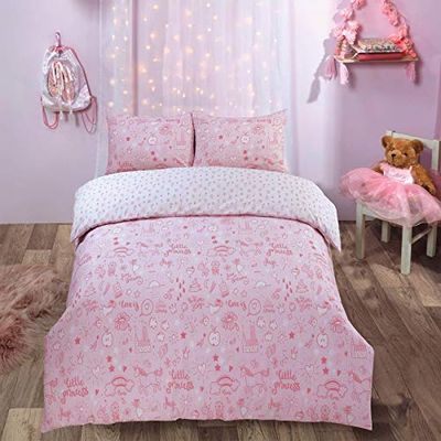 Dreamscene Juego de Ropa de Cama Reversible con Funda de Almohada, diseño de Castillo de Unicornio con diseño de Princesa, Color Rosa y Blanco, Individual