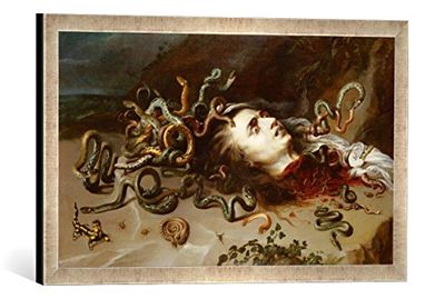 Ingelijste foto van Peter Paul Rubens "Het hoofd van de Medusa", kunstdruk in hoogwaardige handgemaakte fotolijst, 60x40 cm, zilver raya