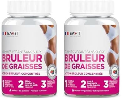Eafit MINCEUR - GUMMIES Bruleur de graisses - Brule graisse - Perte de Poids - Sans sucre - Vegan - Guarana - Chrome - Cafe vert et Cola - 60 Gummies Fruits rouges - Cure 1 mois - Made in France