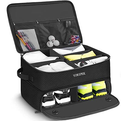 Organiseur de Coffre de Golf à 2 Couches, étanche, avec Compartiment ventilé séparé pour 2 Paires de Chaussures, Rangement Durable avec 5 séparateurs pour balles, t-Shirts, Gants, Accessoires