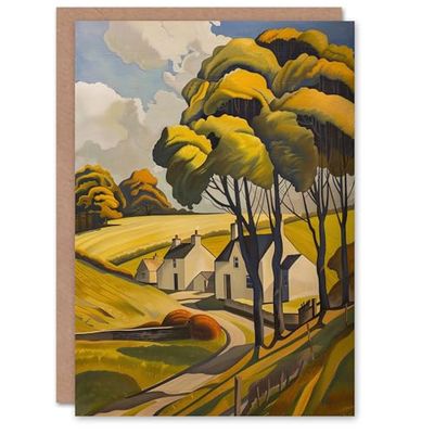 Artery8 Greeting Card Cotswolds Cottages Countryside English Landscape Blank For All Him Or Her Art Birthday Card