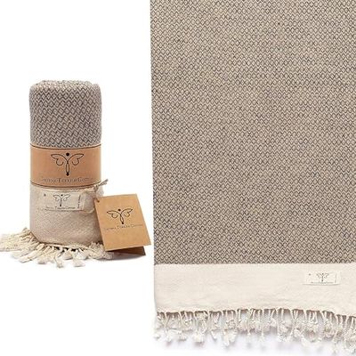 Smyrna - Toalla de Playa turca Original de la Serie Vintage, 100% algodón, prelavada, 37 x 71 Pulgadas, Toalla de baño turca para SPA, Playa, Piscina, Gimnasio y baño (Latte)