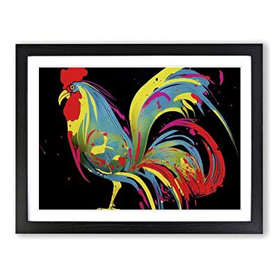 Painted Rooster Abstract H1022 Framed Print for Living Room Bedroom Home Office Décor, Wall Art Picture Ready to Hang, Black A4 Frame (34 x 25 cm)