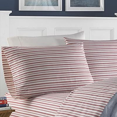 Nautica Conjunto de lençóis em percal de algodão, completo, Coleridge Red Stripe, Plein