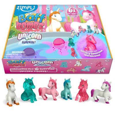 Zimpli Kids 6 x Grandes Bombes de Bain Surprise Licorne, 6 Jouets Surprise Licorne à l'intérieur! Cadeaux d'anniversaire pour Les Enfants, Jouets pour la Baignoire pour Les garçons et Les Filles