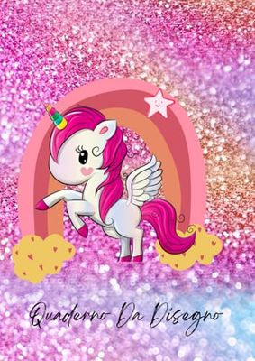 Quaderno da Disegno per Bambini - Glitter Unicorno- formato A4 - 100 pagine bianche: Copertina flessibile