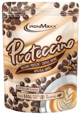 IronMaxx Proteccino – Cappuccino bolsa de 500 g | Café de proteínas con extracto de café real y cafeína | Sin azúcar añadido ni conservantes