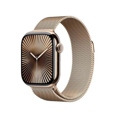Apple Watch Series 10 GPS + Cellular Smartwatch con caja de titanio Oro de 46 mm y Pulsera Milanese Loop Oro - Talla M/L.Monitor de entreno, app ECG, pantalla Retina siempre activa y neutro en carbono