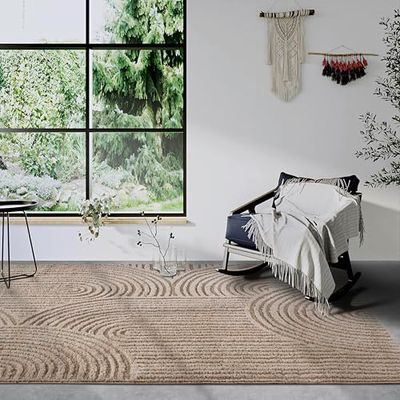 Elle Decor ation Chappe Hoogpolig tapijt, modern woonkamertapijt, shaggy, modern patroon, wollig, zacht, boho-tapijt voor woonkamer, slaapkamer, beige, 120 x 170 cm