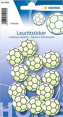 HERMA 15025 Stickers voetbal klein mini, 12 stuks, zelfklevend, lichtgevende voetbal muurstickers, lichtgevende stickers van plastic voor de kinderkamer, decoratie voor kinderen, meisjes en jongens