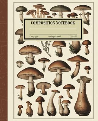 Composition Notebook College Ruled: Mushrooms Vintage Botanical Illustration Cute mushrooms Aesthetic Journal For School, College, Office, Work.V2