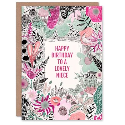 Artery8 Niece Happy Birthday Card Elegant Modern Boho Wildflowers Pink Flowers For Her Greeting Card