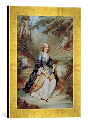 Ingelijste foto van Henri-Charles-Antoine Baron "Vrouw met boek", kunstdruk in hoogwaardige handgemaakte fotolijst, 30x40 cm, Gold Raya