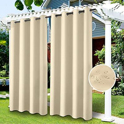 Rideaux d'extérieur Imperméables, Rideau Occultant Isolant Thermiques pour Pergola, Cabanon Jardin Exterieur, Gazebo, Porche Terrasse Pavillon, 1 Panneau (Blanc crème, 132 x 238 cm)
