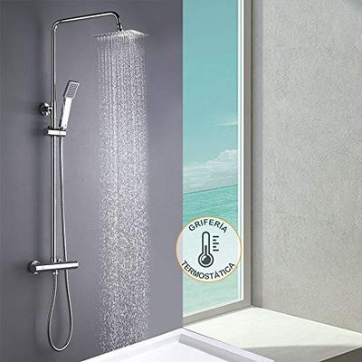 Kibath 482521 - Colonna doccia quadrata, termostatica, extra lunga, cromata brillante