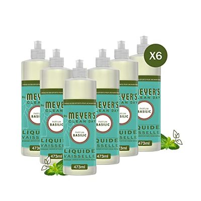 Mrs. Meyer’s Clean Day - Liquide Vaisselle - Fabriqué avec des Huiles Essentielles - Parfum Basilic - 6 x 473 ml