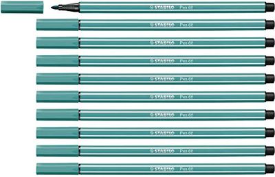 STABILO Feutre dessin Pen 68 - Lot x 10 feutres de coloriage pointe moyenne - Bleu Vert (68/51)