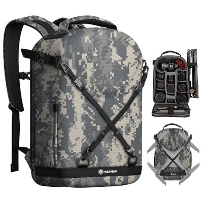 TARION Camera Backpack 3-side Hardshell: Hard Case Camera Backpack Bag Photography Backpack DSLR Backpack with Waterproof Raincover Laptop/Tripod Compartment Hard Side Drone Backpack Photo Bag Camo