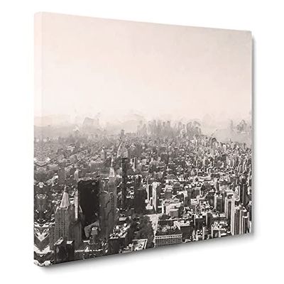 The Skyline of New York in Abstract Modern Canvas Wall Art Print Ready to Hang, Framed Picture for Living Room Bedroom Home Office Décor, 14x14 Inch (35x35 cm)