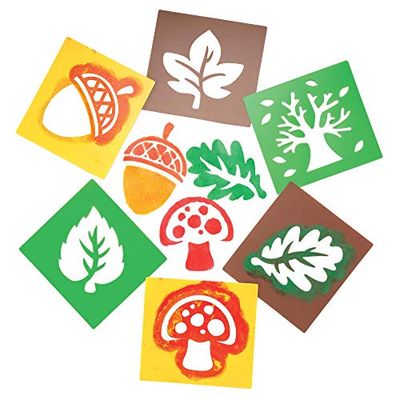 Baker Ross AR653 Autumn Stencils for Kids Arts and Crafts, Fall Decorations and Childrens Painting, Assorted, (Pack of 6)
