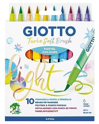 Giotto Turbo Soft Brush Marker met penseelpunt, in water oplosbare penseelpunt, verschillende pastelkleuren, 10 stuks