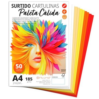 A4 Cardstock, Coloured Cardstock, 185 g/m2 Card Stock for Crafts, Education, Home, Art or Business, Assorted A4 Coloured Cardstock – Ophituria (50 Cardstocks, Warm Assorted)