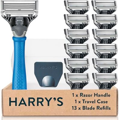 Harry's Razors for Men - Men's Razor Set with Indigo Blue Handle, 13 Razor Blade Refills, Travel Blade Cover, (packaging may vary)