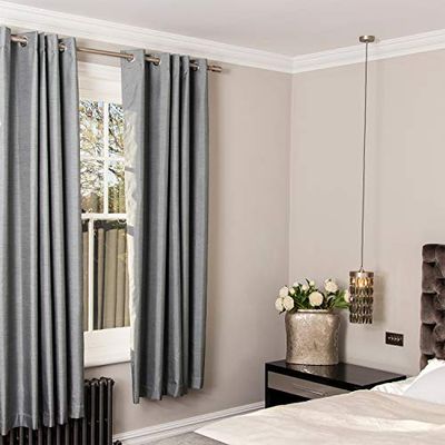 Curtains Faux Silk, Thermal Insulated, 3 Pass 100% Blackout Eyelet Curtains (Silver Blue, 66 x 72 inch 168 x 183 cm)