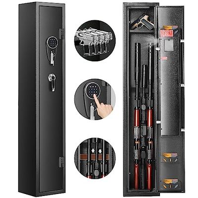 VEVOR Armoire à 3 Fusils 4 Pistolets en Acier Coffre-Fort pour Armes à Feu 2 Façons de Verrouillage Mot de Passe et 2 Clés Anti-Effraction Alarme Antivol et Mode Silencieux Domicile 25 x 22 x 132 cm